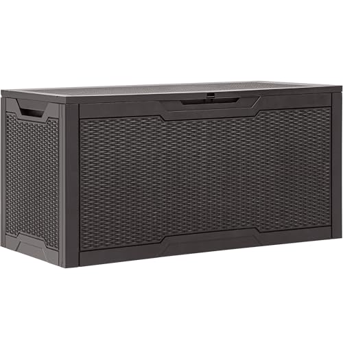 YITAHOME 100 Gallon Outdoor Storage Box, Large Water Resistant Resin Deck Box, Indoor Outdoor Lockable Storage Container for Patio, Garden, Cushions, Tools, Equipment (Dark Brown) - color: Dark Brown, size: 100 gallon