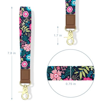 Aiawoxc Credit Card Holder, Small RFID Wallet Slim Leather Card Organizer Case with Zipper and Wristlet Strap, Elegant Flowers - color: B-Elegant Flowers, size: Wrist Strap