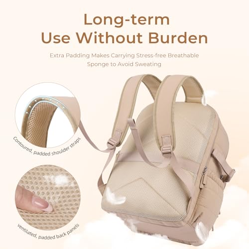 CLUCI 17.3 Inch Laptop Backpack for Women, Anti Theft Travel Backpack, Puffer Quilted Work Backpack, Water Resistant College Bookbag, Carry on backpack with RFID (Khaki) - color: Khaki
