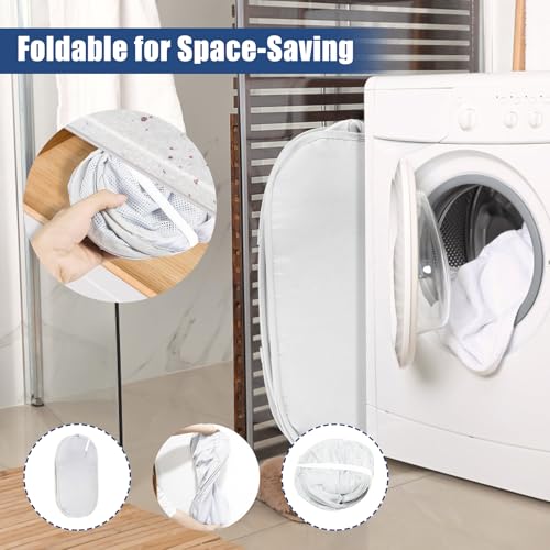 2 Pack Collapsible Laundry Baskets, Upgrade Pop Up Laundry Hamper with Convenient Bags, Foldable Laundry Basket Mesh Light Weight, Easy to Carry Clothes Hampers for Laundry, Dorm, Toys, Travel White - color: 2xWhite