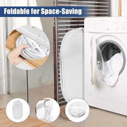 2 Pack Collapsible Laundry Baskets, Upgrade Pop Up Laundry Hamper with Convenient Bags, Foldable Laundry Basket Mesh Light Weight, Easy to Carry Clothes Hampers for Laundry, Dorm, Toys, Travel White - color: 2xWhite