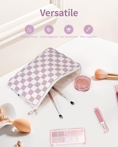 Narwey Small Checkered Makeup Bag for Purse Small Cosmetic Bag Women Travel Makeup Pouch Zipper Pouch (Dusty Rose Checkerboard) - color: AB-Dusty Rose Checkerboard