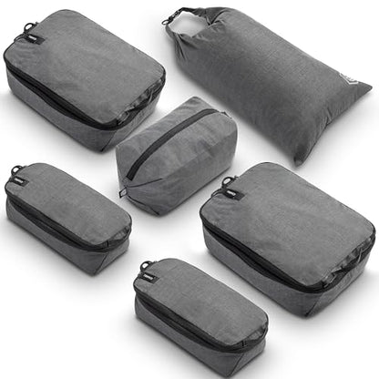 Compression Packing Cubes for Travel by TRIPPED – 6-Piece Premium Set with Laundry & Shoe Bag, Space Saving Travel Organizer Bags for Suitcase & Carry-On Luggage (Grey) - color: Grey - 6 Piece