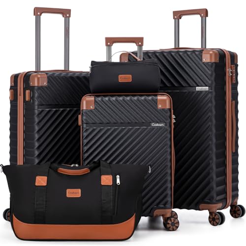 Cosbarn Luggage Sets 5 Piece with TSA Lock Spinner Wheels, Unisex Hard Case ABS Suitcase Set, Hardshell Lightweight Waterproof Travel Hardside Suitcases with Wheels for Women Men, Black - color: Black, size: 5 Piece Sets (20/24/28/Db/Tb)