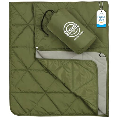 STOVER Outdoor Waterproof Fleece Travel Blanket for Camping, Picnics, Stadiums, Sports, the Beach– Warm, Windproof, Compact, Lightweight & Sand-Resistant (Olive Green) - color: 02 - Olive Green