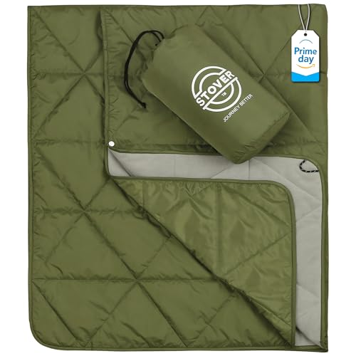 STOVER Outdoor Waterproof Fleece Travel Blanket for Camping, Picnics, Stadiums, Sports, the Beach– Warm, Windproof, Compact, Lightweight & Sand-Resistant (Olive Green) - color: 02 - Olive Green