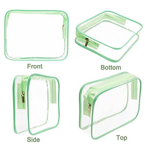 APREUTY Clear Makeup Bags, TSA Approved 6 Pcs Cosmetic Makeup Bags Set Clear PVC with Zipper Handle Portable Travel Luggage Pouch Airport Airline Vacation Organization (Green) - color: Green-6PCS (Large+Medium+Small)