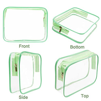 APREUTY Clear Makeup Bags, TSA Approved 6 Pcs Cosmetic Makeup Bags Set Clear PVC with Zipper Handle Portable Travel Luggage Pouch Airport Airline Vacation Organization (Green) - color: Green-6PCS (Large+Medium+Small)