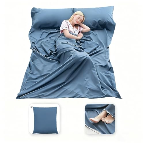 Sleeping Bag Liner, 3 Sizes Compact Travel Sheets for Hotel & Hostel, Adult Sleep Sack for Camping Backpacking, Comfy Breathable & Easy Care, 4 Seasons - color: Mystic Blue, size: 82.7” X 70.9”