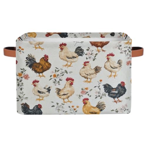 Chicken And Chicks Rectangular Storage Bin Collapsible Storage Basket Organizer Boxes with Leather Handle Storage Cube for Shelves Toy Laundry Nursery 1 PC - color: Chicken And Chicks, size: 1 Pc
