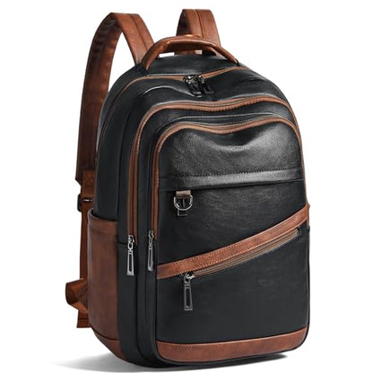 LATMAP Backpack for Women Men - Vegan Leather Backpack Purse Travel Carry-on Bag College Bookbag Work fits 16.5" Laptop,Black&Brown - color: Black&brown