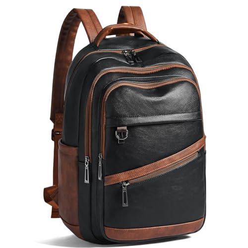 LATMAP Backpack for Women Men - Vegan Leather Backpack Purse Travel Carry-on Bag College Bookbag Work fits 16.5" Laptop,Black&Brown - color: Black&brown