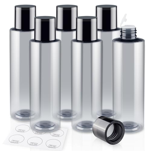 200ML/6.8OZ Travel Size Toiletries, 6 Pack Travel Size Containers, Leak Proof Plastic Bottles for Shampoo, Lotion, Body Wash with 6pcs Labels - color: Grey, size: 200ml(6pcs)