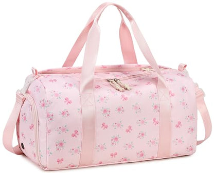 Gym Bag Sports Duffle Bags with Wet Pocket Weekender Overnight Bag with Shoe Compartment and Air Hole for Girls Kids Women Workout Travel Bags (Bow Flower-Pink) - color: Bow Flower-Pink