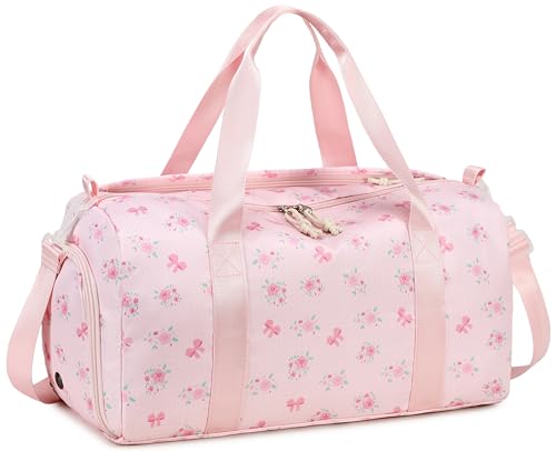 Gym Bag Sports Duffle Bags with Wet Pocket Weekender Overnight Bag with Shoe Compartment and Air Hole for Girls Kids Women Workout Travel Bags (Bow Flower-Pink) - color: Bow Flower-Pink