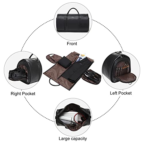 Modoker Convertible Leather Garment Bag, Carry on Garment Bags for Travel, Garment Duffel Bag, Gifts for Men Women Business Waterproof Suitcase Suit Travel Bags, Black - color: C-Black