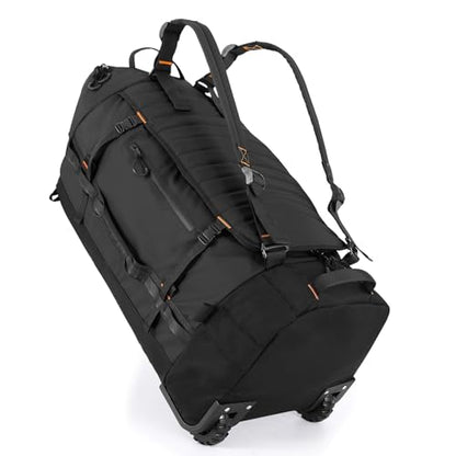 86L Collapsible Wheeled Luggage With Removable Backpack Straps,Waterproof Rolling Duffle Bag with Quilted Base (Black)
