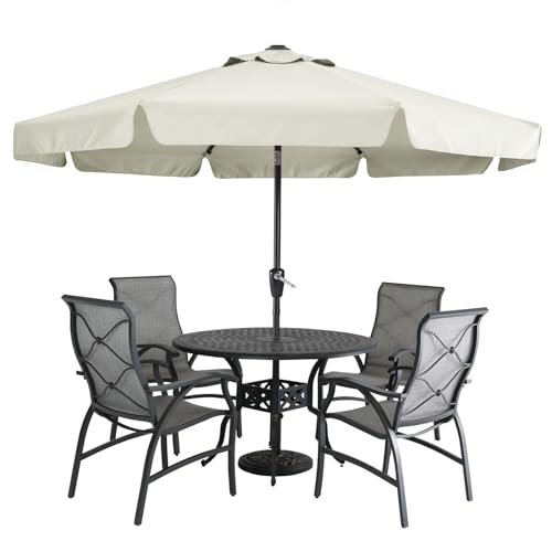 MASTERCANOPY 9ft Patio Umbrella with Valance, Crank and Tilt – 8 Ribs Outdoor Market Umbrella, UV/Fade Resistant, Waterproof Canopy with Wind Vent for Garden, Deck, Backyard, Pool (Light Beige) - color: Light Beige, size: 9FT