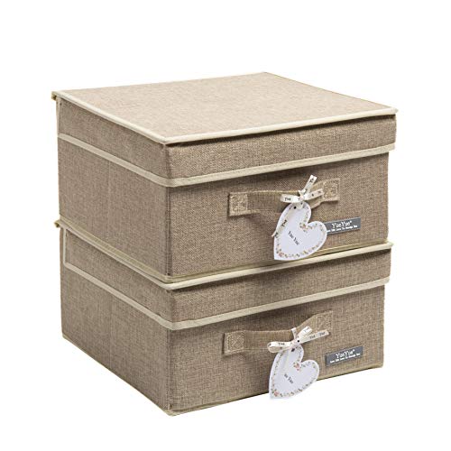YueYue Foldable Fabric Closet Organizer Bins Box Storage - 2 Pack 12.4 X 12 X 6.7 Inch Storage Bins With Lids Boxes Linen - Bins Storage Box Collapsible Cloth Pack Lid - color: Linen, size: 12.4 in/12 in/6.7 in
