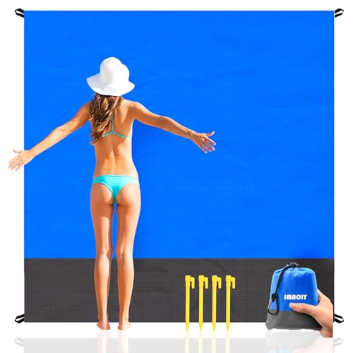 Beach Blanket Sandproof Waterproof, Beach Essentials Extra Large Beach Mat, 79" x 55" Oversized Durable Outdoor Picnic Mat Storage Bag for 1-4 Adults, Beach Accessories for Travel, Camping, Hiking - color: Dark Blue