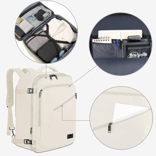 MATEIN Large Travel Backpack Women, Lightweight Carry on Backpack & Hidden Shoulder Straps, Waterproof Anti-Theft Daypack for Flight, Expandable Hiking Weekend Daypack, Travelling Gifts, Beige - color: Light Beige, size: X-Large