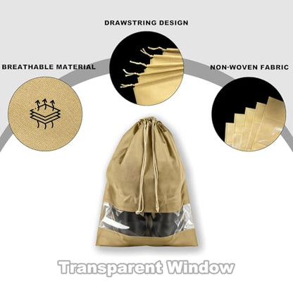 20 Pack Shoe Bags for Travel, 17" x 12.6" Drawstring Shoe Organizers with Clear Window, Breathable Non-Woven Dustproof Pouches for Luggage & Closet (khaki) - color: khaki