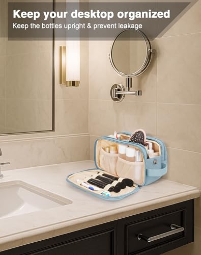 Toiletry Bag for Men & Women, Cruise Ship Travel Essentials, Shaving Dopp Kit with Dry and Wet Separation, Water-resistant Bathroom Cosmetic Organizer Bag, Makeup Accessories with Trolley Belt, Blue - color: Blue