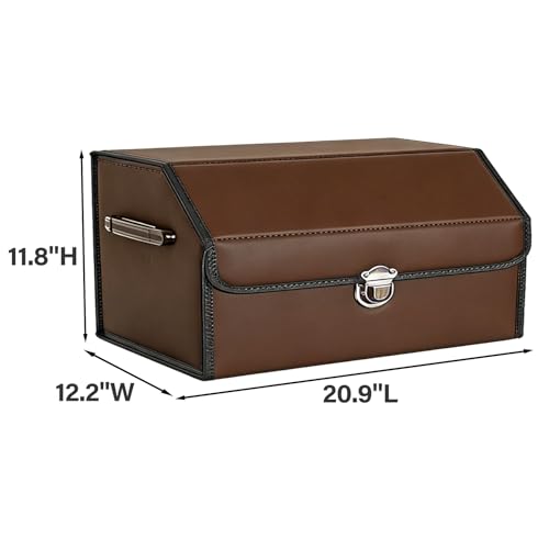 Leather Storage Box Car Trunk Organizer for Trunk SUV Sedan, Leather Foldable Storage Box with Lid (Brown 20.9" L*12.2" W*11.8" H) - size: Brown 20.9"L*12.2"W*11.8" H