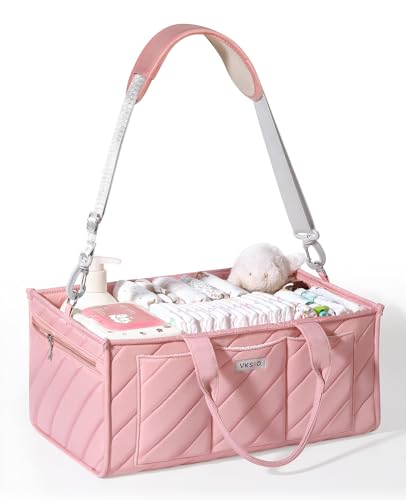 Extra Large Diaper Caddy Organizer – Big Nursery Storage Basket with Zipper Pocket, Shoulder Strap & Stroller Hooks, Water-Resistant Travel Tote for Twins, Gift for Baby Shower, Blush Pink - color: Blush Pink, size: X-large