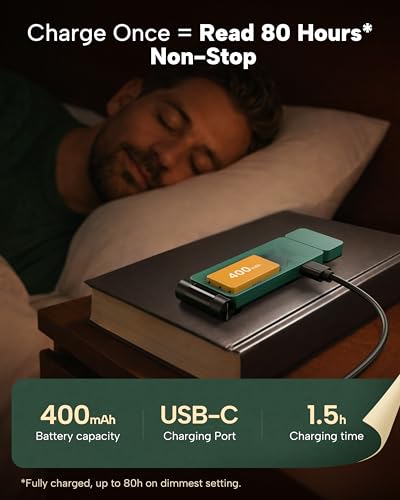 86lux Book Light, Rechargeable Clip-On LED Reading Light for Bed & Night Use - 3 Color Temperatures with Stepless Dimming, Ultralight Bookmark Design for Kids, Book Lovers, Green - color: Green