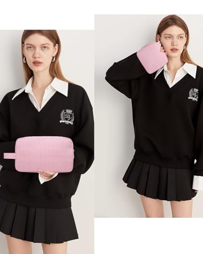 2Pcs Mini Makeup Bag, Small Makeup Pouches for Purse Cute Cosmetics Bag Pouch with Slip-in Pockets Small Travel Toiletry Bag Zipper Makeup Aesthetic Accessories Storage Bag - color: 0-Pink Set