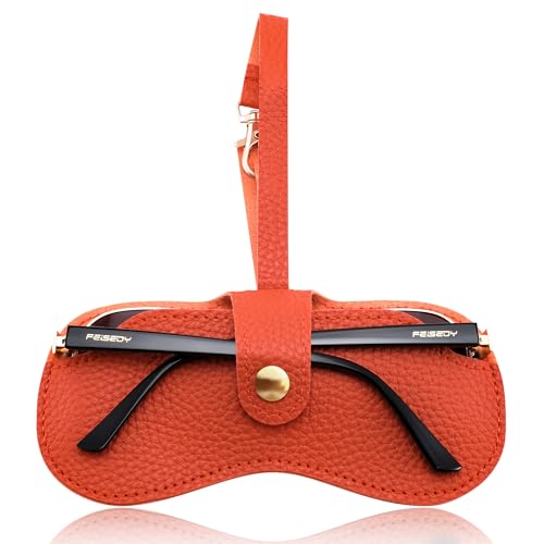 FEISEDY Soft Leather Sunglass Case-Slim Portable Glasses Holder with Button-Closure Wrist Strap for Travel & Outdoor B0308 - color: Orange