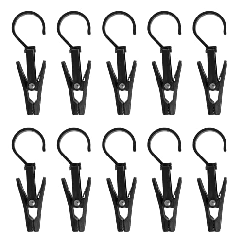 BokWin 10PCS Super Strong Plastic Swivel Hanging Hooks Home Travel Swivel Hanging Laundry Hooks Clip, Windproof Clip, 4.13inch, Black - size: black,10pcs