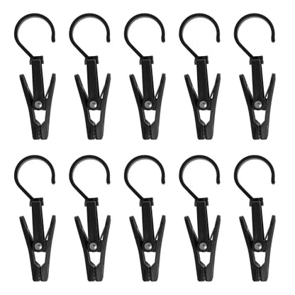 BokWin 10PCS Super Strong Plastic Swivel Hanging Hooks Home Travel Swivel Hanging Laundry Hooks Clip, Windproof Clip, 4.13inch, Black - size: black,10pcs