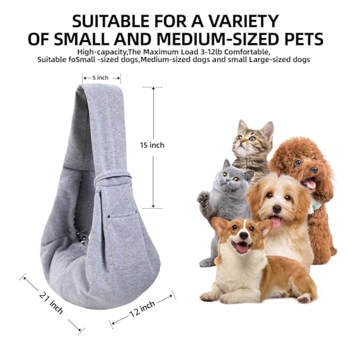 Dog Carrier Sling - Reversible Puppy Carrier Purse with Storage Pocket, Hand-Free Dog Sling Carrier for Carry Small Dogs and Cats, Travel Safety Harness, Dog and Cat Harness (Gray) - color: Gray