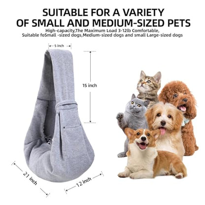 Dog Carrier Sling - Reversible Puppy Carrier Purse with Storage Pocket, Hand-Free Dog Sling Carrier for Carry Small Dogs and Cats, Travel Safety Harness, Dog and Cat Harness (Gray) - color: Gray