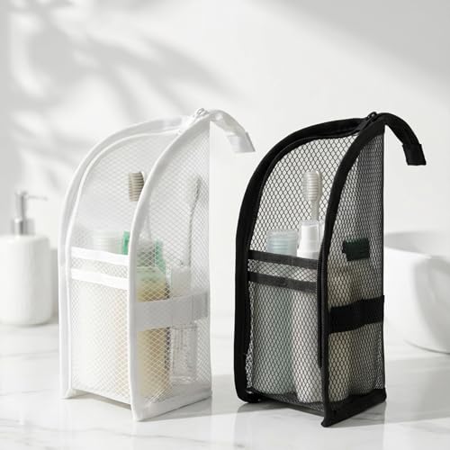 2Pcs Standing Toiletry Bag, Upright Travel Toiletry Bag Waterproof Portable Makeup Cosmetic Bag, Translucent Mesh Travel Bag for Toiletries, Standing Makeup Bag