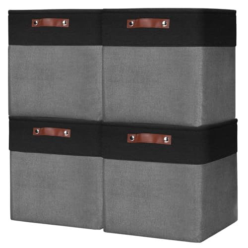 Bagnizer 13x13 Cube Storage Bins, Collapsible Fabric Storage Box, 4 Pack Closet Baskets with Handles for Organizing, Shelf, Toys, Clothes, Home, Office, Nursery (Grey&Black) - color: Gray / Black, size: Cube - 13"x13"x13"