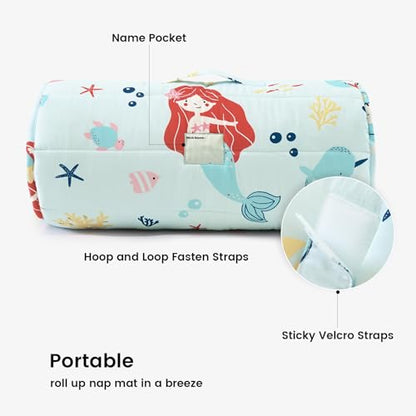 PHF Soft Toddler Nap Mat with Removable Pillow, Rollup Design Kids Sleeping Mat, Slumber Bags for Girls, 50"x20" Toddler Sleeping Bag for Daycare Preschool Travel Camping, Cute Mermaid - color: Cute Mermaid