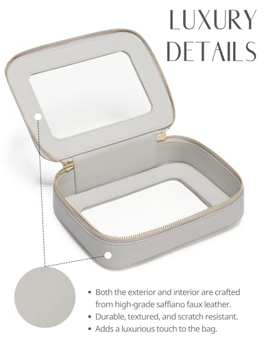 Popvibe Clear Makeup Bag Travel Cosmetic Case Transparent Toiletry Bag with Zipper, Portable Make Up Organizer Traveling Compact Car Bag for Essentials - color: Beige Grey, style: Medium Moda