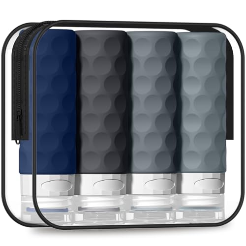Silevoler Travel Bottles for Toiletries, 4pcs Tsa Approved 3oz Travel Size Containers, BPA Free Leak Proof Premium Silicone Bottles, Refillable Liquid Squeezable Accessories W/Toiletry Bag (Navy Blue) - color: Navy Blue