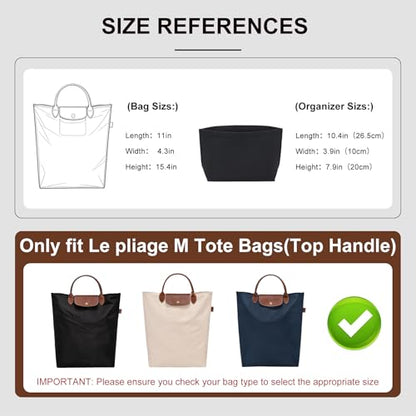 Purse Organizer Insert Compatible with Longchamp Le Pliage M Top Handle Tote Bag, Black/SM - color: Black, size: M Tote Bag (Top Handle)