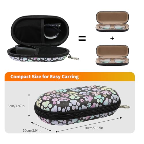 Double Eyeglasses Case, Hard Shell Dual Sunglasses Organizer with Zipper Clip Travel Glasses Storage for Women Men - color: Multicolor Paw