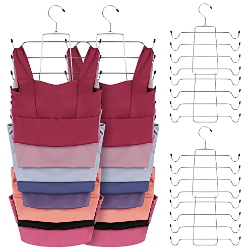 ZEDODIER 4 Pack Tank Top Hanger Space Saving, Bra Hangers for Closet Organizer, Hanging Bra Organizer Tank Tops Holder with 32 Hooks, Metal Closet Organizers and Storage Small Space Solutions, Silver - color: Silver, size: 4 Pack