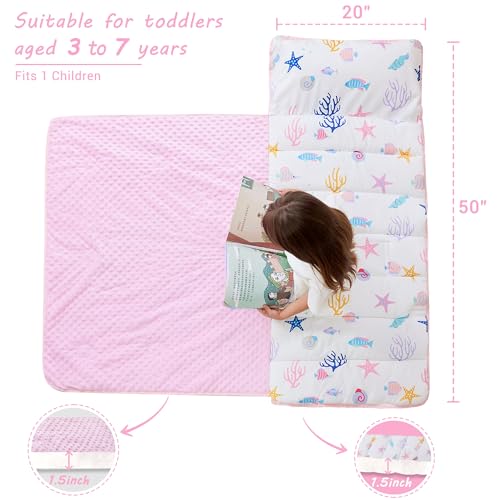 Lasoftan Toddler Nap Mat with Pillow and Blanket, Extra Large Rolled Napping Mats,Slumber Bags for Boys Girls,Kids Sleeping Bag for Daycare, Preschool Travel Camping - color: White Mermaid