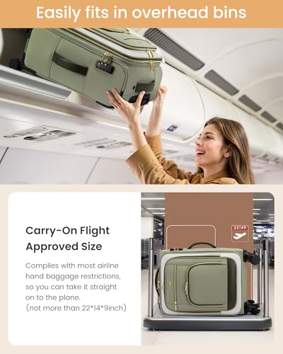 LOVEVOOK 49L Carry on Luggage 22x14x9 Airline Approved, 22 Inch Large Rolling Suitcase with Suit Folder & Spinner Wheels, Lightweight Underseat Carryon Luggage for Women Travel Business with TSA Lock - color: Khaki-beige, size: 22 Inch With Garment Compar