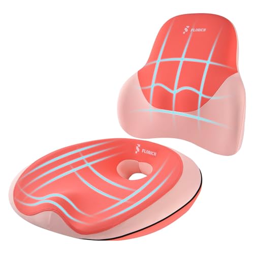 FLORICH Seat Cushion Lumbar Support Pillow for Office Chair, Car Lower Back Support, Ergonomic Desk Chair Pillow for Butt and Back Support of Memory Foam Seat Pad(Dark Pink) - color: Dark Pink, size: 2 piece