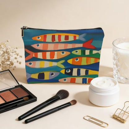 JIUWEIHU Fish Makeup Bag, Sea Animals Cosmetic Bags Travel Organizer Bag Zipper Pouch, Birthday Fishing Lovers Friendship Gifts for Women Friend Colleague Sister Niece Mom - color: Multicolor 0065
