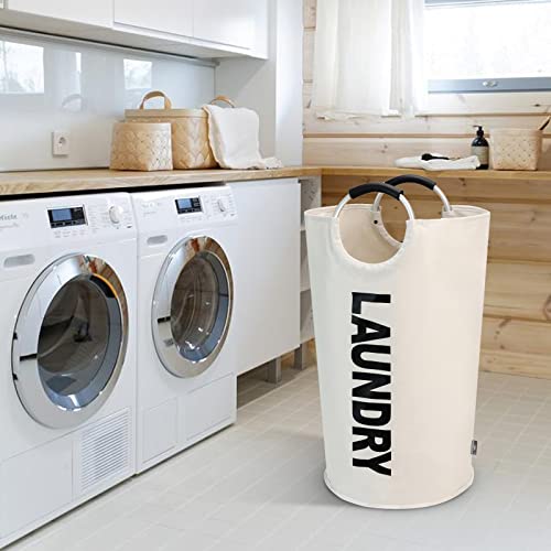 DOKEHOM 90L Large Laundry Basket, Collapsible Laundry Bag, Freestanding Tall Clothes Hamper, Foldable Washing Bin (Beige) - color: Beige, size: 90L