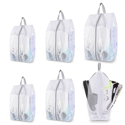 SelfTek Shoe Bags for Travel, 6 Pack 3 Size Double-Sided Zipper Shoe Bag for Men & Women, Waterproof Portable Shoe Storage Pouch with Handle, Family Travel Accessories - style: 6 Pack-3 Size